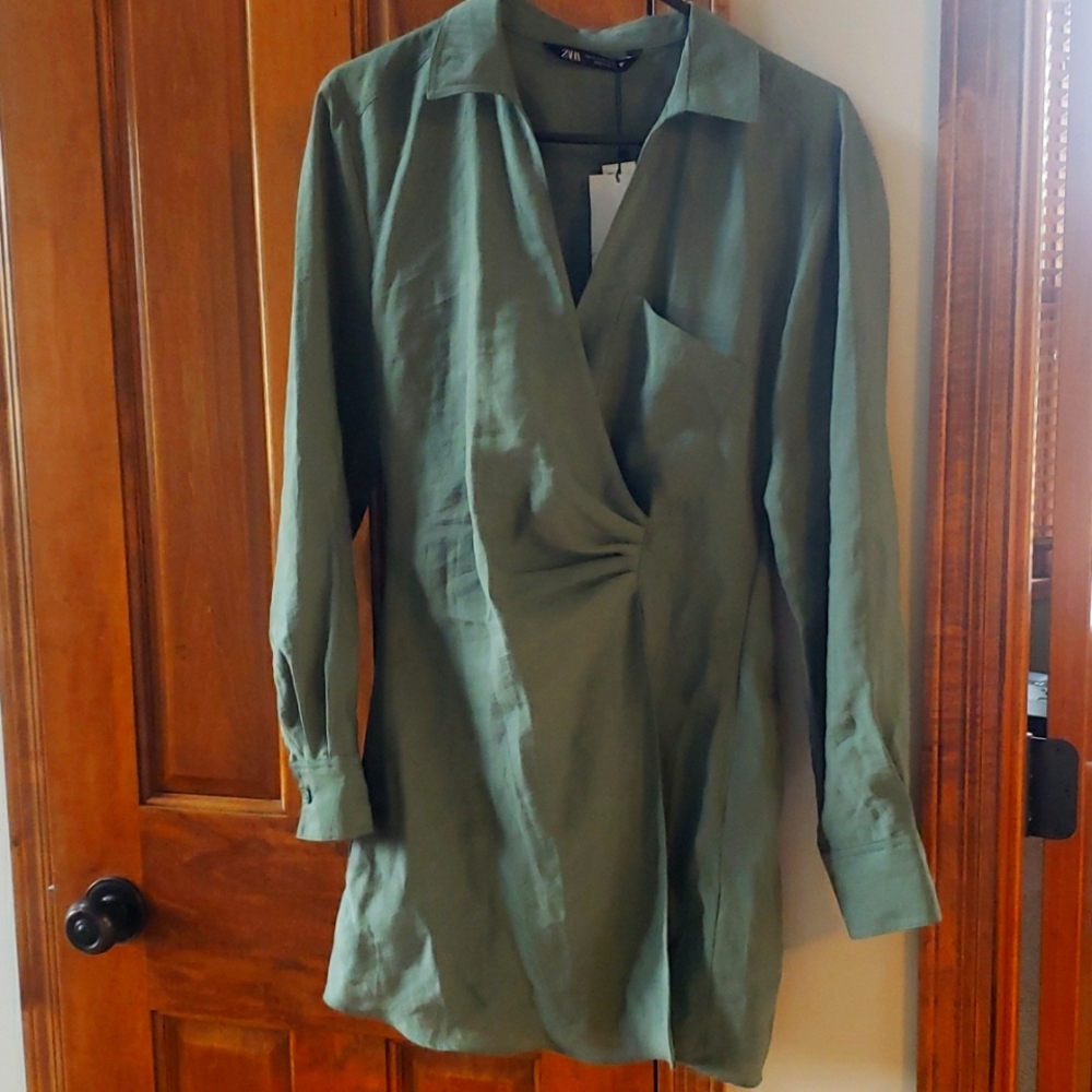Zara NWT wrap Green shirt dress